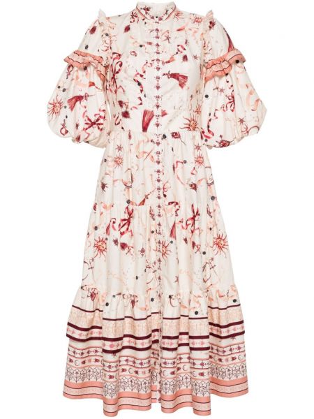Bavlněné rovné šaty s potiskem Marchesa Rosa růžové