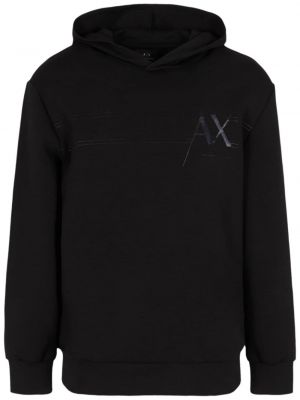 Pamučna hoodie s kapuljačom s printom Armani Exchange crna