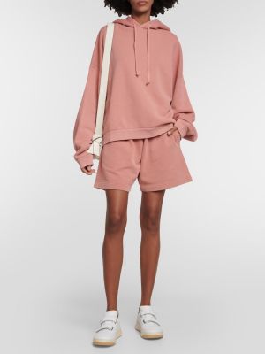 Pamučna hoodie s kapuljačom od flisa Acne Studios ružičasta