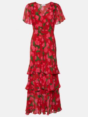 Шелковое длинное платье в цветочек с принтом Rixo