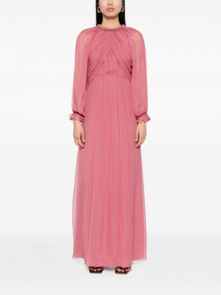 Plisované hedvábné večerní šaty Alberta Ferretti růžové