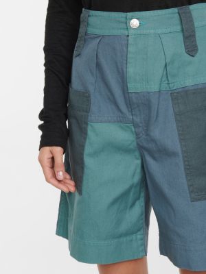 Pantaloncini di lino di cotone Marant étoile blu