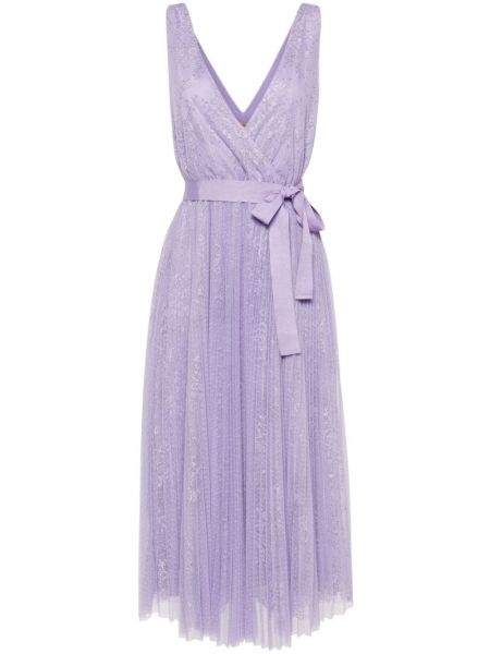 Коктейлна рокля без ръкави на цветя с дантела Twinset виолетово