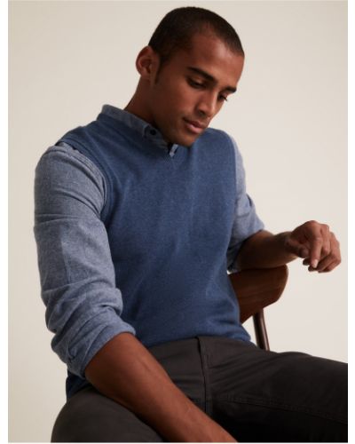 Bavlněný svetr bez rukávů Marks & Spencer modrý