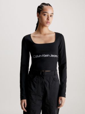 Camiseta de manga larga manga larga Calvin Klein Jeans negro