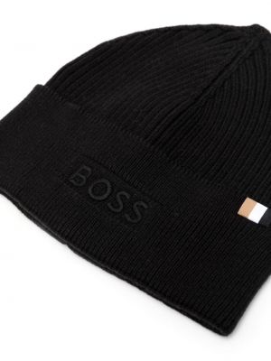 Haftowana czapka wełniana bawełniana Boss czarna