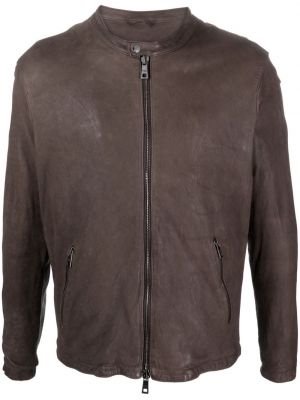 Kožená bunda na zips Giorgio Brato hnedá