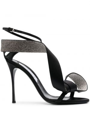 Sandale cu funde din satin de cristal Sergio Rossi negru