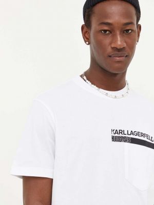 Koszulka bawełniana z nadrukiem Karl Lagerfeld Jeans biała