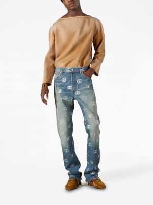 Siuvinėta džinsiniai marškiniai Gucci smėlinė