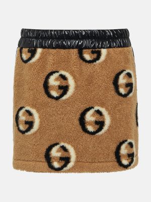 Mini spódniczka wełniana polarowa Gucci brązowa