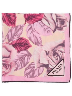 Sciarpa di seta a fiori con stampa Prada rosa