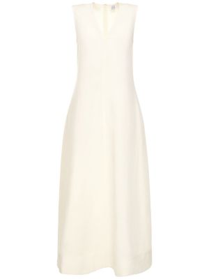Ленена миди рокля с v-образно деколте Toteme бяло