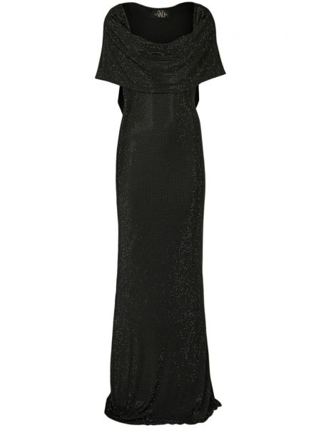 Вечерна рокля с качулка с кристали De La Vali черно