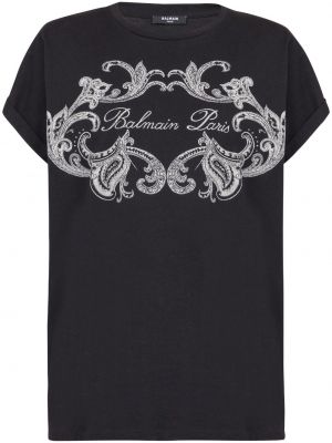T-shirt en coton à imprimé Balmain noir