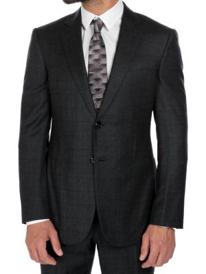 Клетчатый шерстяной приталенный костюм Giorgio Armani серый