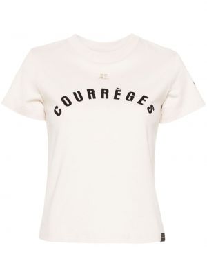 Bombažna majica s potiskom Courreges bež