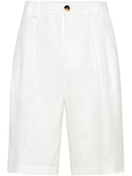 Plisirane lanene bermuda kratke hlače Brunello Cucinelli bela