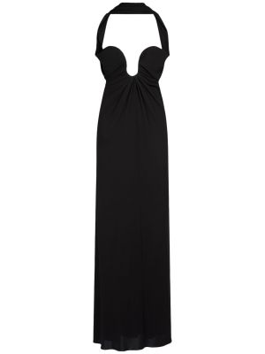 Viskózové hedvábné dlouhé šaty Saint Laurent černé