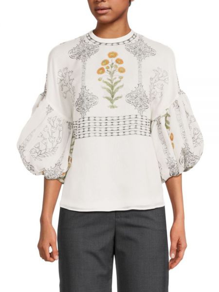 Шелковая блузка с объемными рукавами Giambattista Valli, White Multi