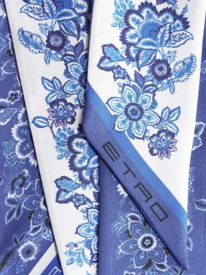 Raštuotas gėlėtas šilkinis šalikas Etro mėlyna