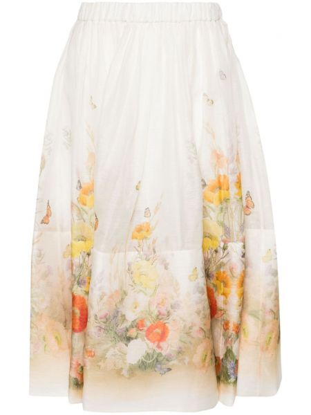 Midi suknja s cvjetnim printom s printom Zimmermann bijela