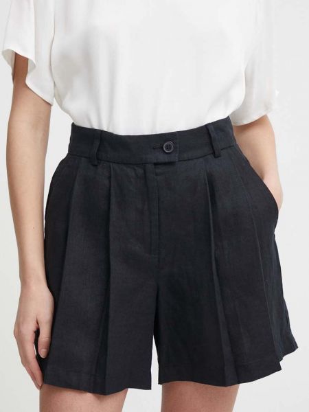 Lanene kratke hlače visoki struk Sisley crna