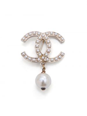 Broche avec perles Chanel Pre-owned blanc