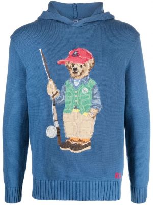 Megztas medvilninis džemperis su gobtuvu Polo Ralph Lauren mėlyna
