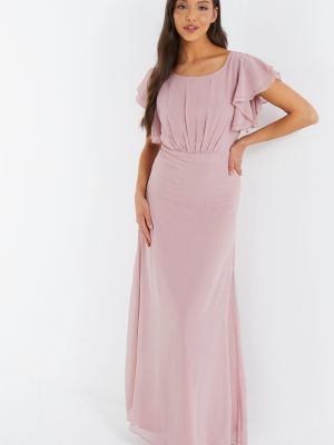 Длинное платье с рюшами с круглым вырезом Quiz розовое