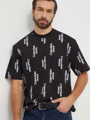 Памучна тениска с дълъг ръкав с принт Calvin Klein Jeans черно