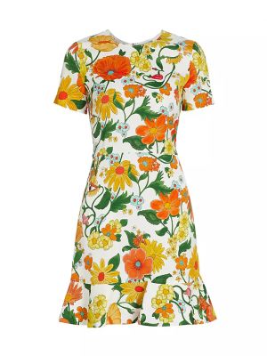 Платье мини в цветочек с принтом Stella Mccartney оранжевое