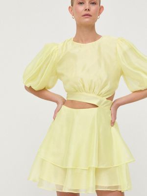 Jednobarevné bavlněné mini šaty Bardot - žlutá