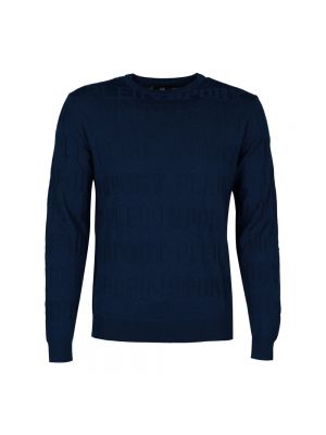 Sweter z wełny merino z okrągłym dekoltem sportowy Plein Sport niebieski
