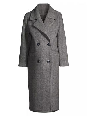 Шерстяное двубортное пальто в елочку Emilia George серое