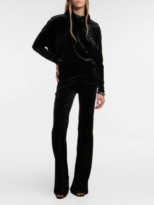 Бархатные прямые брюки с высокой талией Saint Laurent черные
