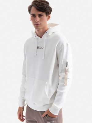 Pamučna hoodie s kapuljačom Alpha Industries bijela