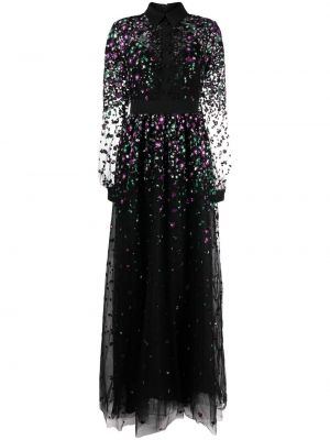 Вечерна рокля с пайети на цветя Elie Saab черно
