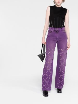 Straight fit džíny s dírami Versace fialové