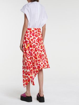 Midi sukňa s potlačou s leopardím vzorom Marni červená
