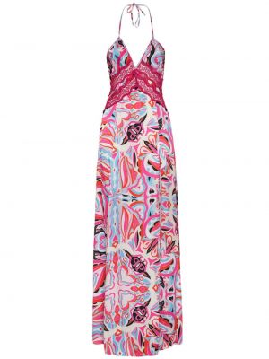 Raštuotas maksi suknelė v formos iškirpte su abstrakčiu raštu Philipp Plein rožinė