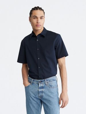 Хлопковая рубашка слим с коротким рукавом Calvin Klein