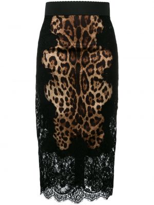 Falda de tubo ajustada con estampado leopardo Dolce & Gabbana marrón