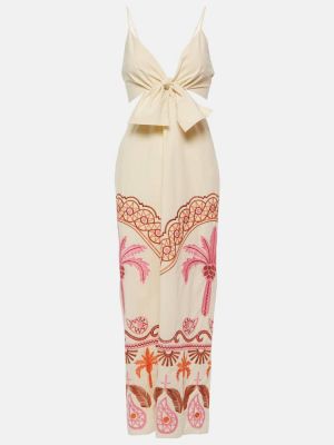 Bavlněné midi šaty s výšivkou s potiskem Johanna Ortiz růžové