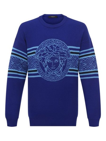 Синий шерстяной свитер Versace