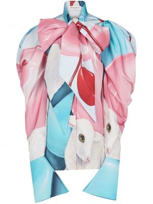Μεταξωτή μπλούζα με σχέδιο Nina Ricci ροζ