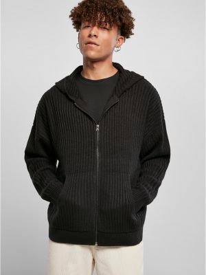 Πλεκτός πουλόβερ με φερμουάρ με κουκούλα Uc Men μαύρο