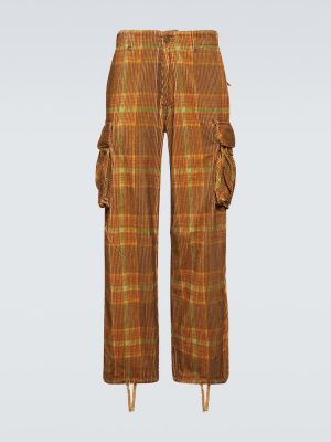 Kargo hlače iz rebrastega žameta s karirastim vzorcem Erl
