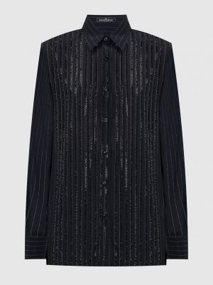 Черная шелковая блузка в полоску Ermanno Scervino