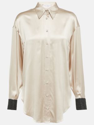 Camisa de raso de seda Brunello Cucinelli beige